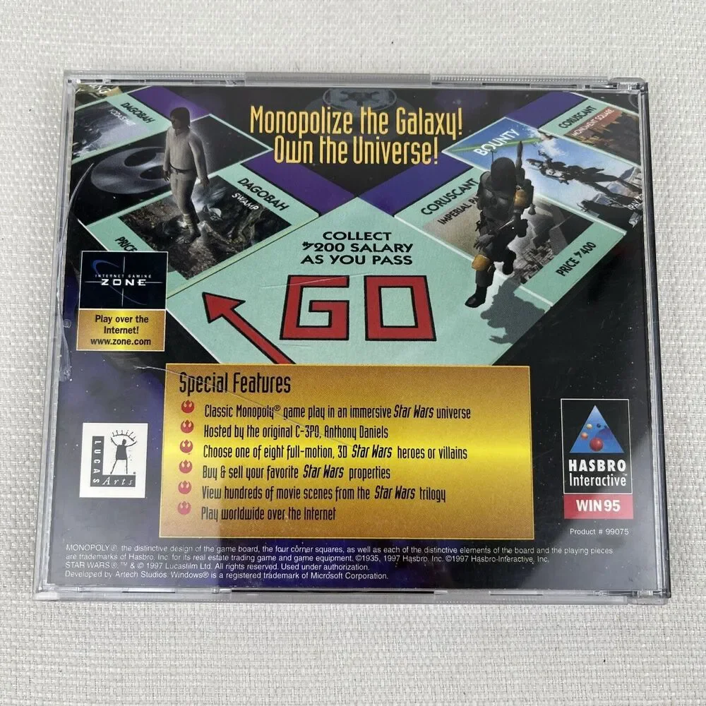 Monopoly‎ Star Wars CD-Rom (PC, 1997) PC Vintage Computer Game Hasbro Rare